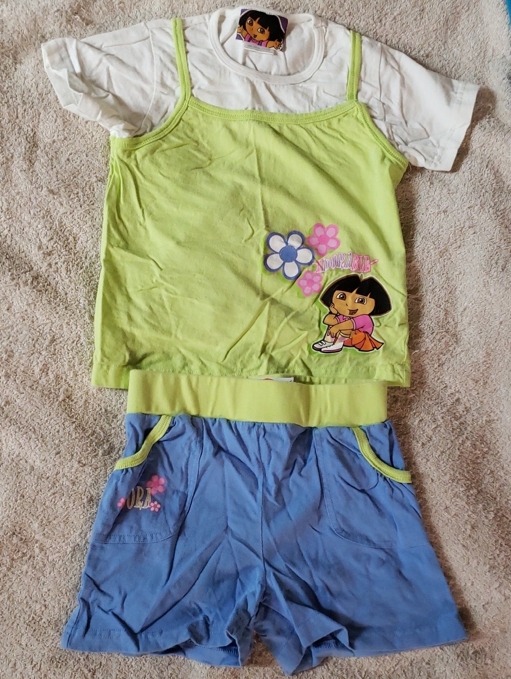 Girls Matching Set - Lime Green Tank & Blue Shorts with Dora The Explorer 2007